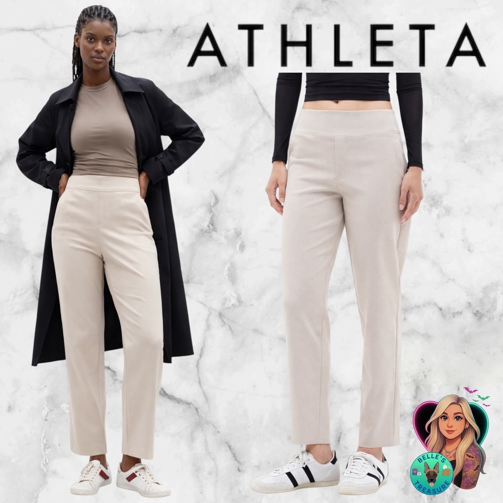 Athleta Endless High‎ Rise Pant Womens 14 Beige Tapered Fit Work Commute Travel